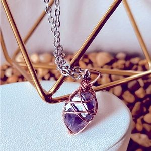 Exquisite hand wrapped amethyst, pendant in antique copper finish